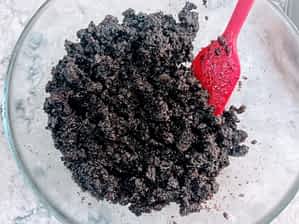 la base de galleta en un tazón parece arena húmeda