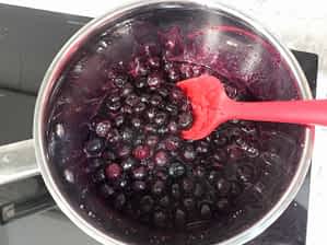 el comienzo de cocción de la salsa de arándanos