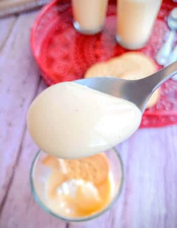 vista de cerca de las natillas en una cuchara
