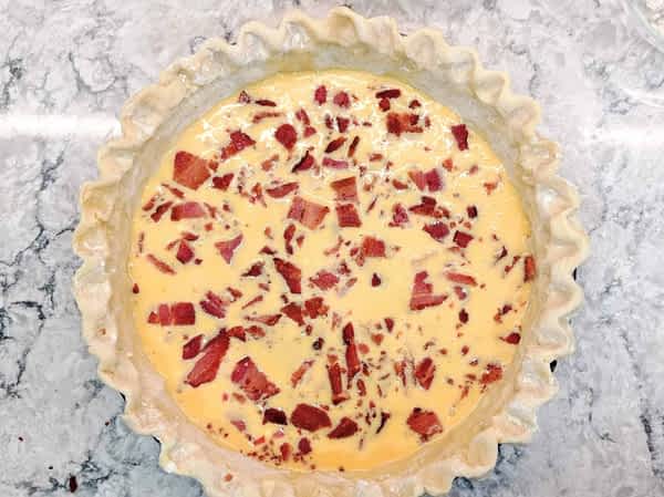 quiche crudo con capa de beicon