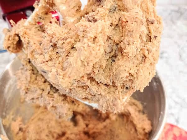 la mezcla terminada en un tazón para las galletas de chocolate