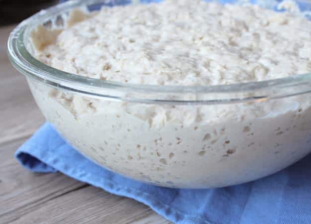 la masa leudada en un bol de mezclar