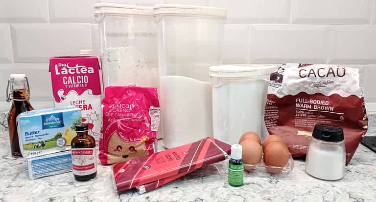 ingredientes para hacer brownies de menta