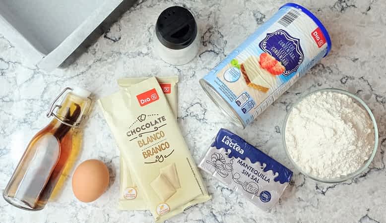 ingredientes para hacer brownies de chocolate blanco