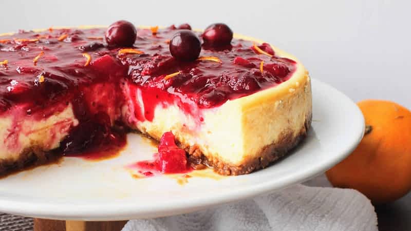 cheesecake de arándanos rojos y naranja
